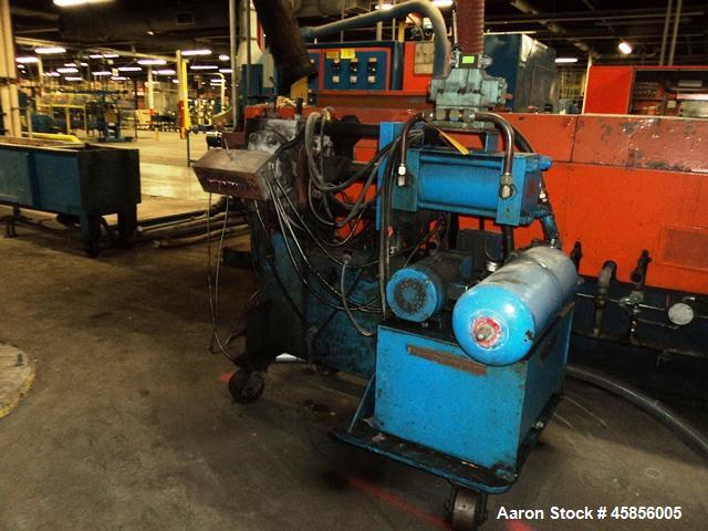 Used 6" Deltaplast extruder, 32 to 1 L/D ratio. Electrically heated, water cooled, jacketed feed section, thru Hamilton gearbox with 17.75 to 1 gearbox ratio, 300 hp DC motor with SCR controller, mai...