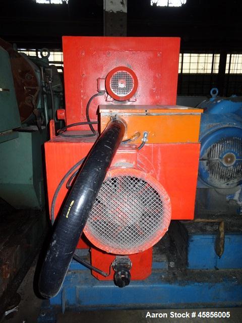 Used 6" Deltaplast extruder, 32 to 1 L/D ratio. Electrically heated, water cooled, jacketed feed section, thru Hamilton gearbox with 17.75 to 1 gearbox ratio, 300 hp DC motor with SCR controller, mai...