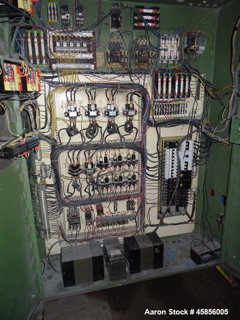 Used 6" Deltaplast extruder, 32 to 1 L/D ratio. Electrically heated, water cooled, jacketed feed section, thru Hamilton gearbox with 17.75 to 1 gearbox ratio, 300 hp DC motor with SCR controller, mai...