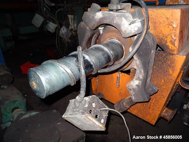 Used 6" Deltaplast extruder, 32 to 1 L/D ratio. Electrically heated, water cooled, jacketed feed section, thru Hamilton gearbox with 17.75 to 1 gearbox ratio, 300 hp DC motor with SCR controller, mai...