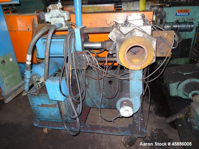 Used 6" Deltaplast extruder, 32 to 1 L/D ratio. Electrically heated, water cooled, jacketed feed section, thru Hamilton gearbox with 17.75 to 1 gearbox ratio, 300 hp DC motor with SCR controller, mai...