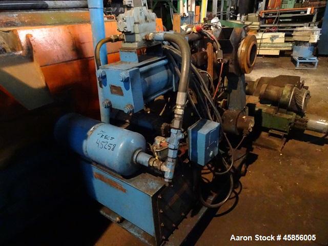 Used 6" Deltaplast extruder, 32 to 1 L/D ratio. Electrically heated, water cooled, jacketed feed section, thru Hamilton gearbox with 17.75 to 1 gearbox ratio, 300 hp DC motor with SCR controller, mai...