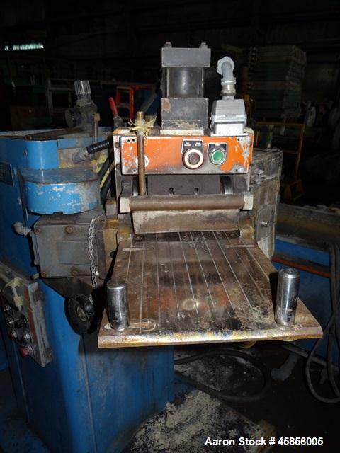 Used 6" Deltaplast extruder, 32 to 1 L/D ratio. Electrically heated, water cooled, jacketed feed section, thru Hamilton gearbox with 17.75 to 1 gearbox ratio, 300 hp DC motor with SCR controller, mai...