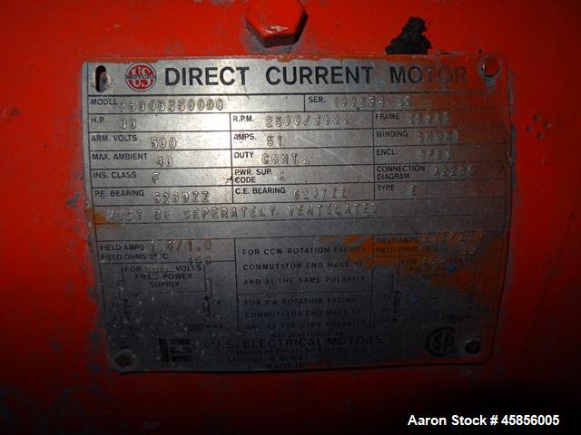 Used 6" Deltaplast extruder, 32 to 1 L/D ratio. Electrically heated, water cooled, jacketed feed section, thru Hamilton gearbox with 17.75 to 1 gearbox ratio, 300 hp DC motor with SCR controller, mai...