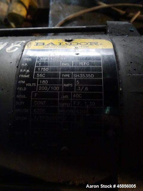 Used 6" Deltaplast extruder, 32 to 1 L/D ratio. Electrically heated, water cooled, jacketed feed section, thru Hamilton gearbox with 17.75 to 1 gearbox ratio, 300 hp DC motor with SCR controller, mai...