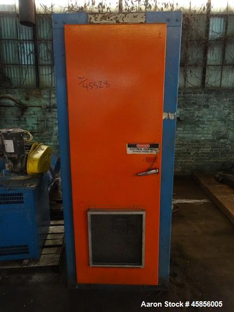 Used 6" Deltaplast extruder, 32 to 1 L/D ratio. Electrically heated, water cooled, jacketed feed section, thru Hamilton gearbox with 17.75 to 1 gearbox ratio, 300 hp DC motor with SCR controller, mai...