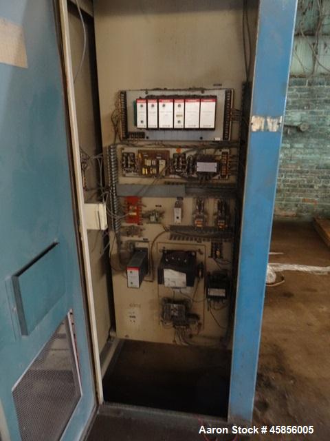 Used 6" Deltaplast extruder, 32 to 1 L/D ratio. Electrically heated, water cooled, jacketed feed section, thru Hamilton gearbox with 17.75 to 1 gearbox ratio, 300 hp DC motor with SCR controller, mai...