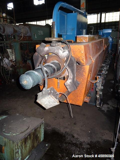 Used 6" Deltaplast extruder, 32 to 1 L/D ratio. Electrically heated, water cooled, jacketed feed section, thru Hamilton gearbox with 17.75 to 1 gearbox ratio, 300 hp DC motor with SCR controller, mai...