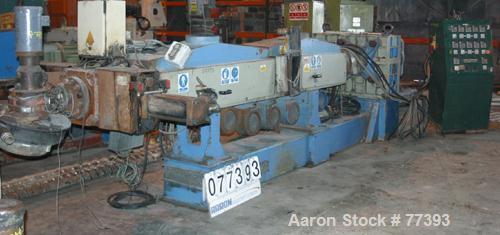 Used Dolci single screw extruder, model 120KR, 4.5" diameter screw x 160" long, 35:1 L/D ratio, 44" center line, 5 zone barrel, electrically heated, fan cooled, 8" diameter feed throat, side vented b...