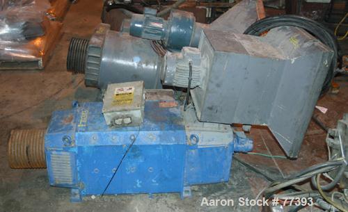 Used Dolci single screw extruder, model 120KR, 4.5" diameter screw x 160" long, 35:1 L/D ratio, 44" center line, 5 zone barrel, electrically heated, fan cooled, 8" diameter feed throat, side vented b...