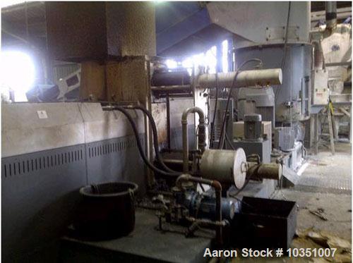 Used EREMA Single Screw Pelletizing Line. 960 HP/ 716 kW. Screw diameter 6.3" (160 mm), output capacity 2204 lbs/h (1000 kg/h). Comprising of: (1) Degassing system, (1) automatic screen changer. Die ...