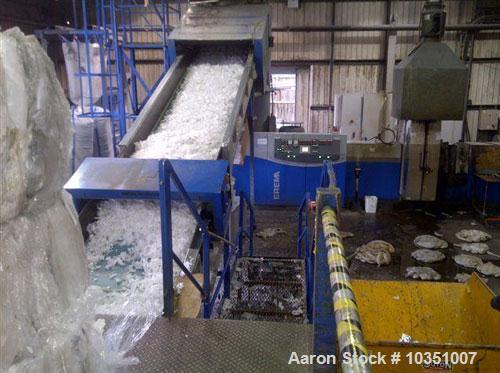 Used EREMA Single Screw Pelletizing Line. 960 HP/ 716 kW. Screw diameter 6.3" (160 mm), output capacity 2204 lbs/h (1000 kg/h). Comprising of: (1) Degassing system, (1) automatic screen changer. Die ...