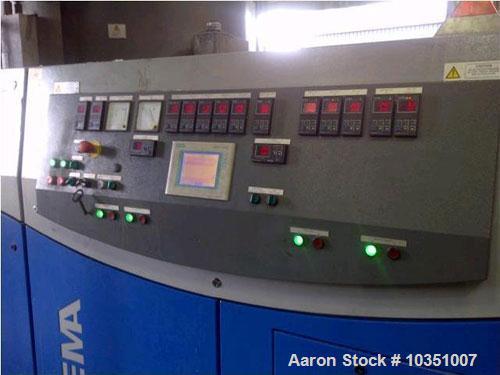 Used EREMA Single Screw Pelletizing Line. 960 HP/ 716 kW. Screw diameter 6.3" (160 mm), output capacity 2204 lbs/h (1000 kg/h). Comprising of: (1) Degassing system, (1) automatic screen changer. Die ...
