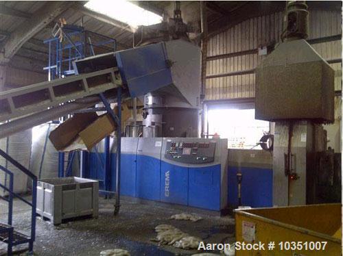 Used EREMA Single Screw Pelletizing Line. 960 HP/ 716 kW. Screw diameter 6.3" (160 mm), output capacity 2204 lbs/h (1000 kg/h). Comprising of: (1) Degassing system, (1) automatic screen changer. Die ...