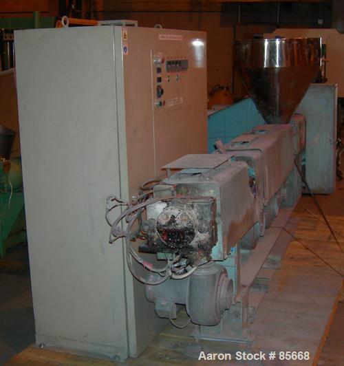 USED: Freesia Macross Corp pelletizing line consisting of: (1) Freesia Macross 65mm (2.55") single screw extruder, approx 36:1 L/D ratio. Electrically heated, air cooled. (6) Zone vented barrel, wate...