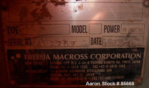 USED: Freesia Macross Corp pelletizing line consisting of: (1) Freesia Macross 65mm (2.55") single screw extruder, approx 36:1 L/D ratio. Electrically heated, air cooled. (6) Zone vented barrel, wate...