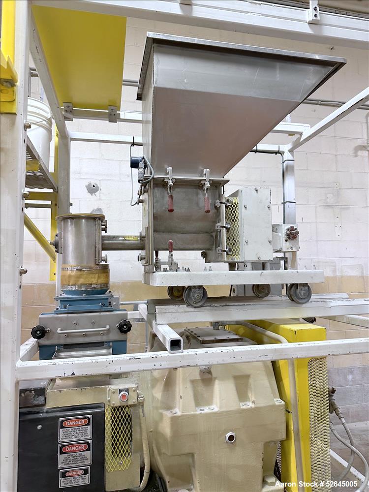 Used HPM Single Screw Pelletizing Line Consisting Of: (1) HPM 3-1/2'' single screw extruder, Model 3.5TMC, Serial # 88342. Approximately 40 to 1 L/D ratio. Electrically heated, air cooled 6 zone side...