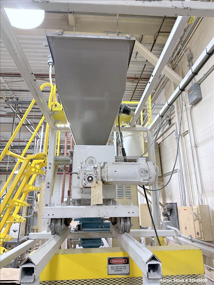 Used HPM Single Screw Pelletizing Line Consisting Of: (1) HPM 3-1/2'' single screw extruder, Model 3.5TMC, Serial # 88342. Approximately 40 to 1 L/D ratio. Electrically heated, air cooled 6 zone side...
