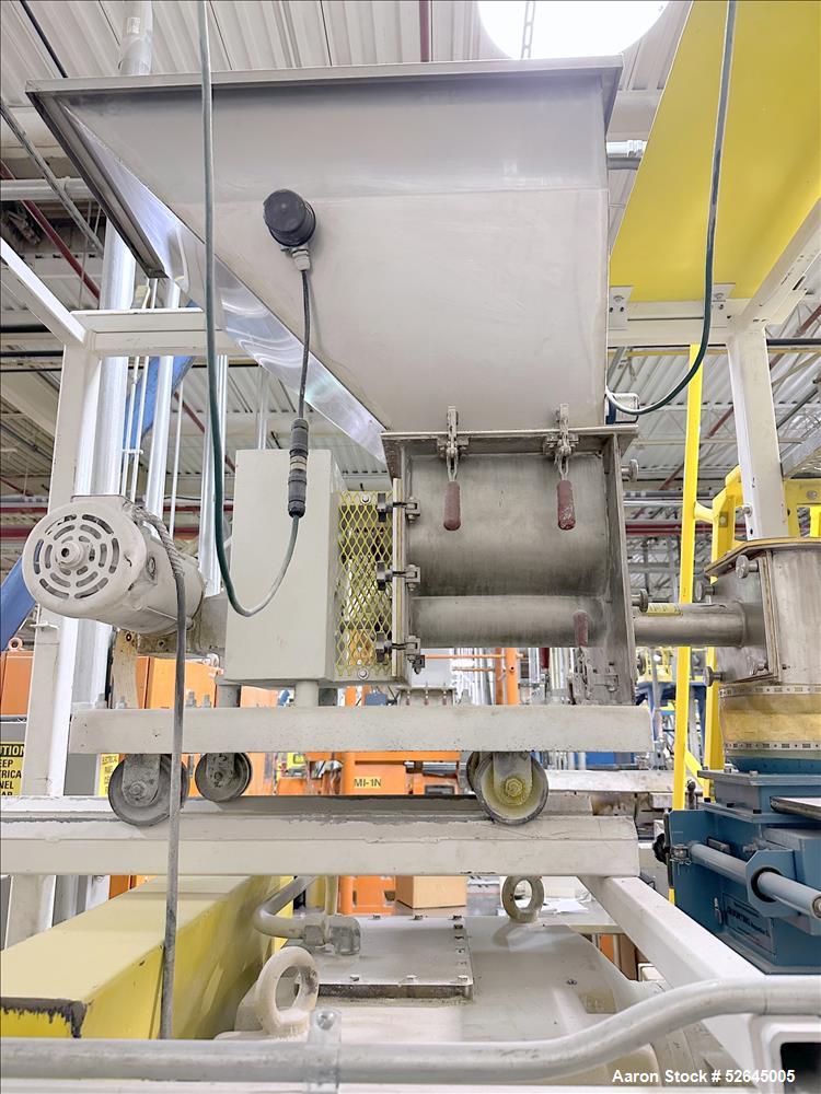 Used HPM Single Screw Pelletizing Line Consisting Of: (1) HPM 3-1/2'' single screw extruder, Model 3.5TMC, Serial # 88342. Approximately 40 to 1 L/D ratio. Electrically heated, air cooled 6 zone side...