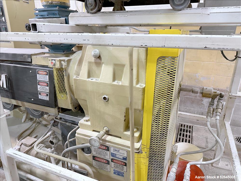 Used HPM Single Screw Pelletizing Line Consisting Of: (1) HPM 3-1/2'' single screw extruder, Model 3.5TMC, Serial # 88342. Approximately 40 to 1 L/D ratio. Electrically heated, air cooled 6 zone side...