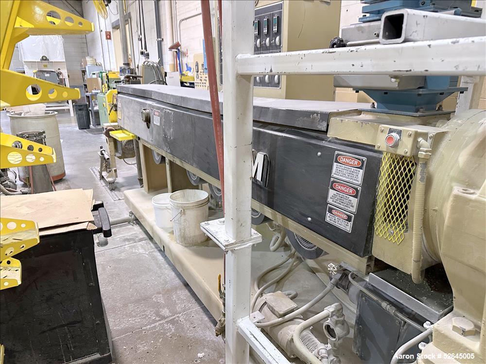 Used HPM Single Screw Pelletizing Line Consisting Of: (1) HPM 3-1/2'' single screw extruder, Model 3.5TMC, Serial # 88342. Approximately 40 to 1 L/D ratio. Electrically heated, air cooled 6 zone side...