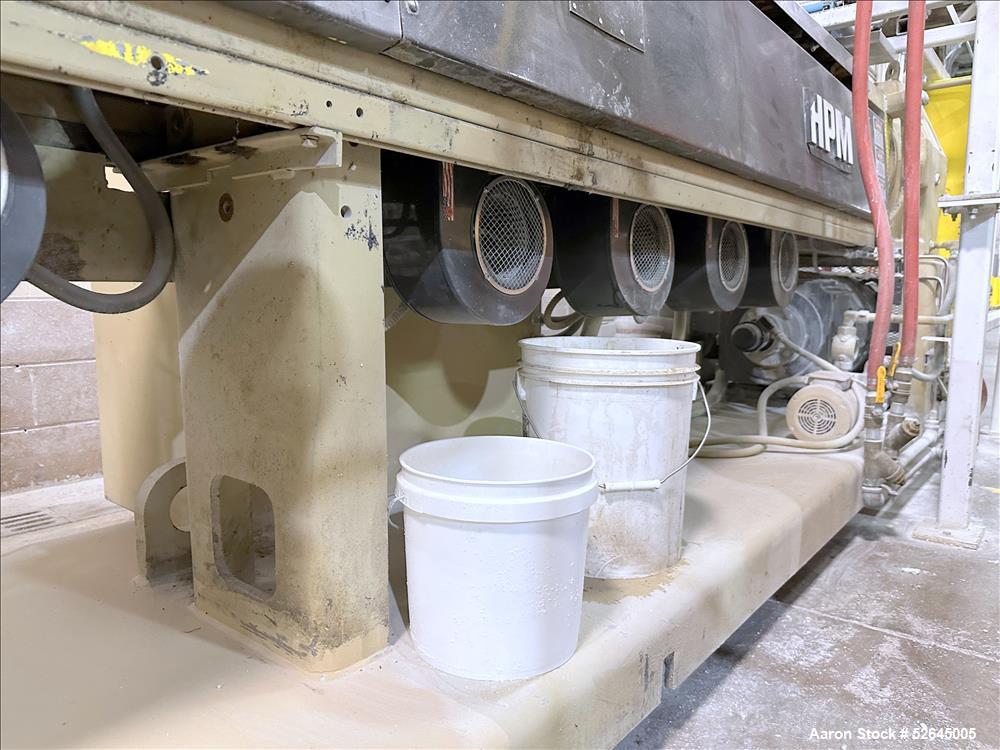 Used HPM Single Screw Pelletizing Line Consisting Of: (1) HPM 3-1/2'' single screw extruder, Model 3.5TMC, Serial # 88342. Approximately 40 to 1 L/D ratio. Electrically heated, air cooled 6 zone side...