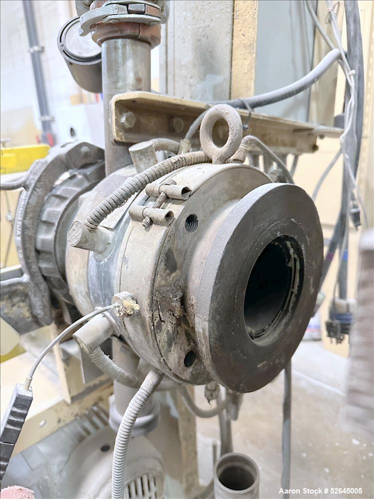 Used HPM Single Screw Pelletizing Line Consisting Of: (1) HPM 3-1/2'' single screw extruder, Model 3.5TMC, Serial # 88342. Approximately 40 to 1 L/D ratio. Electrically heated, air cooled 6 zone side...