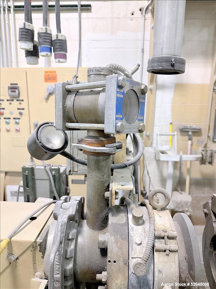 Used HPM Single Screw Pelletizing Line Consisting Of: (1) HPM 3-1/2'' single screw extruder, Model 3.5TMC, Serial # 88342. Approximately 40 to 1 L/D ratio. Electrically heated, air cooled 6 zone side...