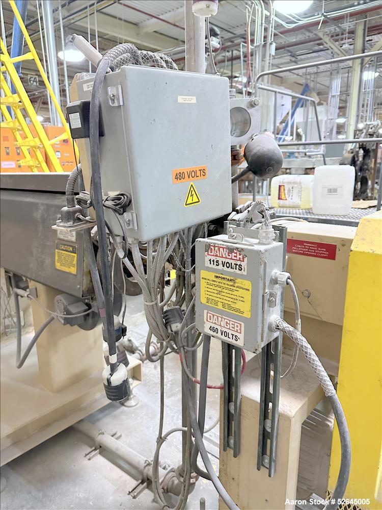 Used HPM Single Screw Pelletizing Line Consisting Of: (1) HPM 3-1/2'' single screw extruder, Model 3.5TMC, Serial # 88342. Approximately 40 to 1 L/D ratio. Electrically heated, air cooled 6 zone side...
