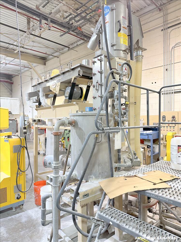 Used HPM Single Screw Pelletizing Line Consisting Of: (1) HPM 3-1/2'' single screw extruder, Model 3.5TMC, Serial # 88342. Approximately 40 to 1 L/D ratio. Electrically heated, air cooled 6 zone side...