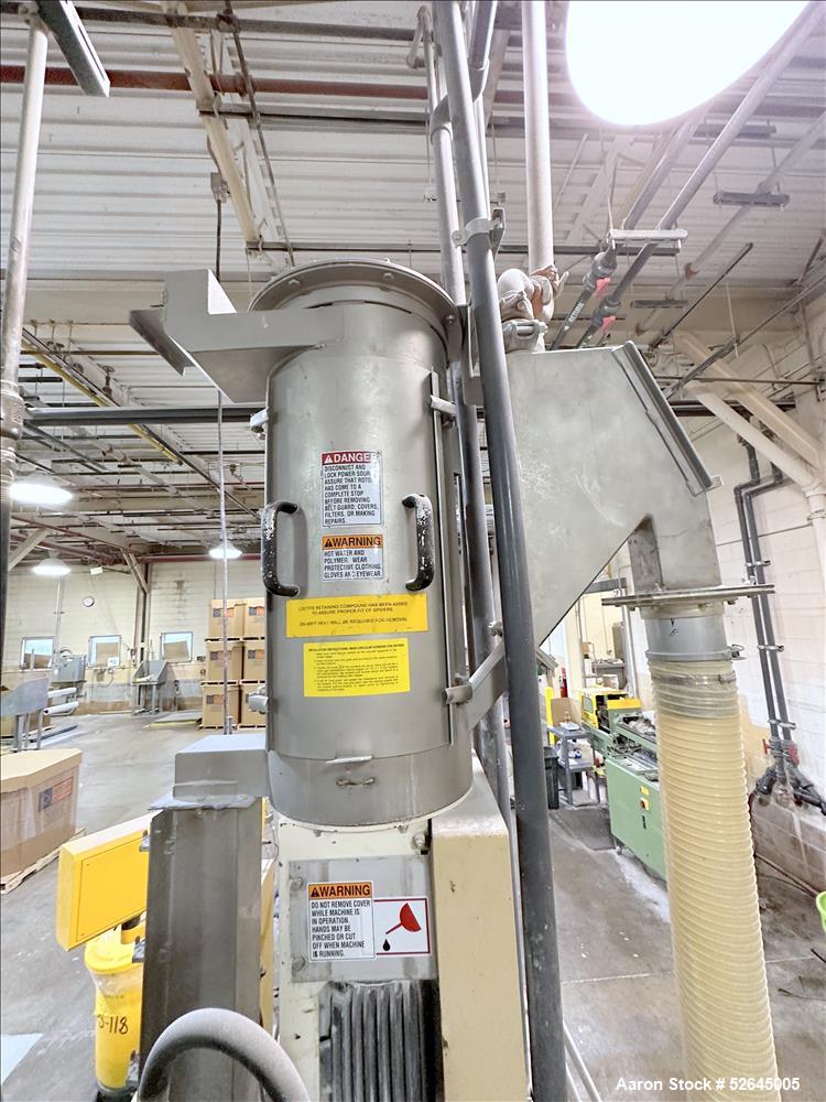 Used HPM Single Screw Pelletizing Line Consisting Of: (1) HPM 3-1/2'' single screw extruder, Model 3.5TMC, Serial # 88342. Approximately 40 to 1 L/D ratio. Electrically heated, air cooled 6 zone side...