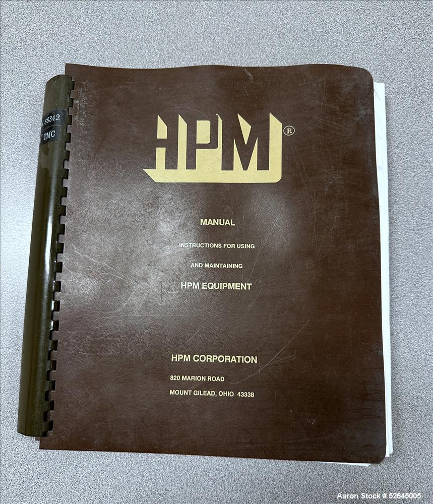 Used HPM Single Screw Pelletizing Line Consisting Of: (1) HPM 3-1/2'' single screw extruder, Model 3.5TMC, Serial # 88342. Approximately 40 to 1 L/D ratio. Electrically heated, air cooled 6 zone side...