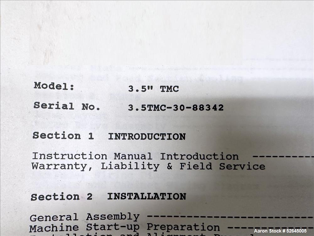 Used HPM Single Screw Pelletizing Line Consisting Of: (1) HPM 3-1/2'' single screw extruder, Model 3.5TMC, Serial # 88342. Approximately 40 to 1 L/D ratio. Electrically heated, air cooled 6 zone side...