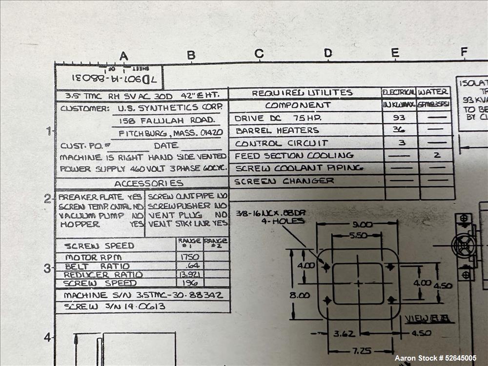Used HPM Single Screw Pelletizing Line Consisting Of: (1) HPM 3-1/2'' single screw extruder, Model 3.5TMC, Serial # 88342. Approximately 40 to 1 L/D ratio. Electrically heated, air cooled 6 zone side...