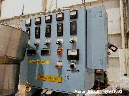 Used Killion Lab Pelletizing Line consisting of:  (1) Killion 1.25" diameter single screw extruder, approximately 30 to 1 L/D ratio.  (3) Zone electrically heated, air cooled barrel.  Gearbox is driv...