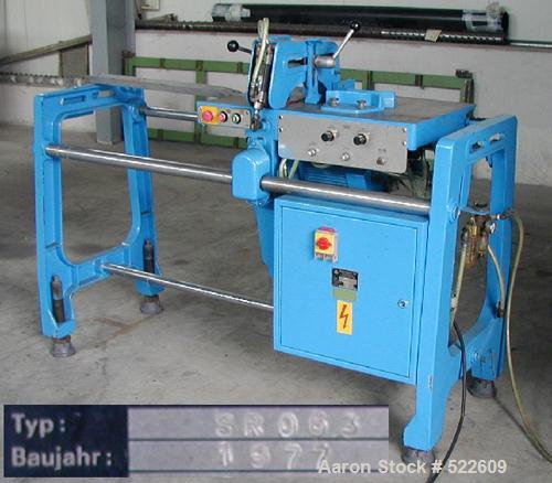 USED: Achenbach/Krauss Maffei pipe extrusion line for PE pipe up to 2.48" (max 63mm). (1) Achenbach extruder, type 75/25D, complete with gearbox and motor 45 kw. (1) Krauss Maffei PE pipe head, type ...