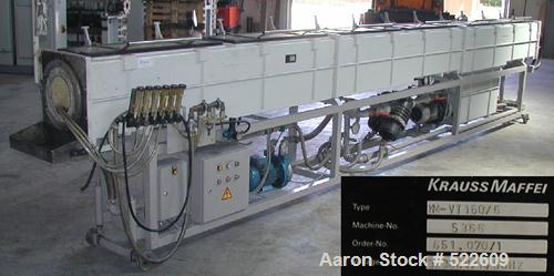 USED: Achenbach/Krauss Maffei pipe extrusion line for PE pipe up to 2.48" (max 63mm). (1) Achenbach extruder, type 75/25D, complete with gearbox and motor 45 kw. (1) Krauss Maffei PE pipe head, type ...