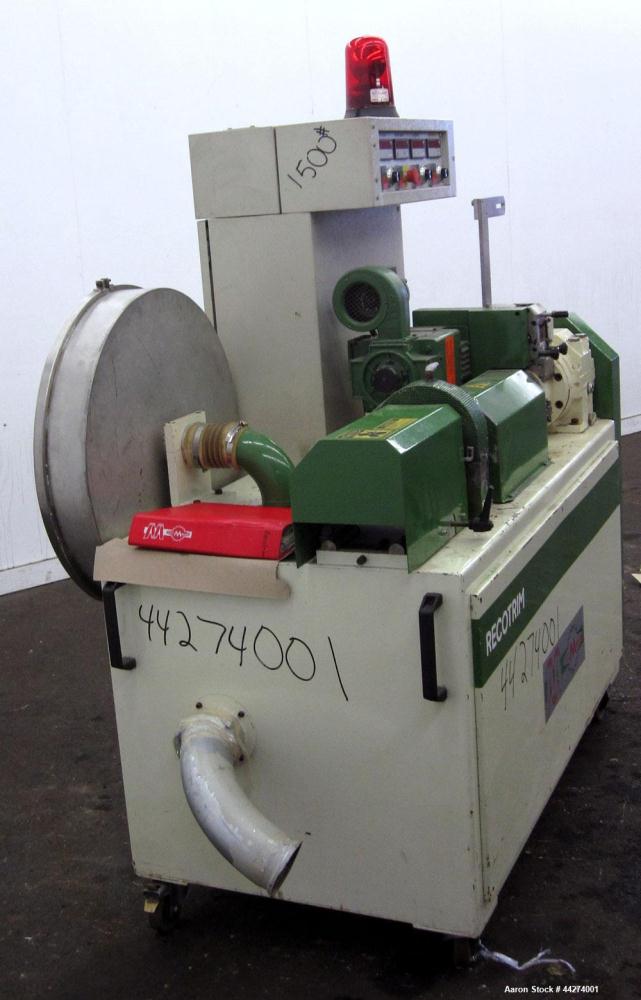 Used Macchi Recotrim Trim & Film Waste Pelletizing Line, Model ES40. Consisitng of: (1) 35mm Single screw extruder, approximate 19.2 L/D ratio. Electrically heated, air cooled 2 zone non-vented barre...