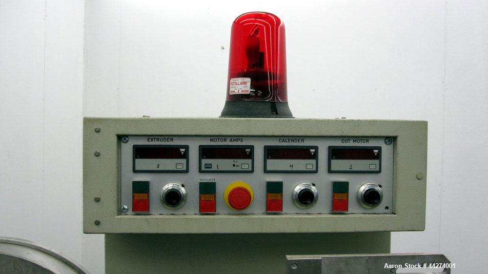 Used Macchi Recotrim Trim & Film Waste Pelletizing Line, Model ES40. Consisitng of: (1) 35mm Single screw extruder, approximate 19.2 L/D ratio. Electrically heated, air cooled 2 zone non-vented barre...