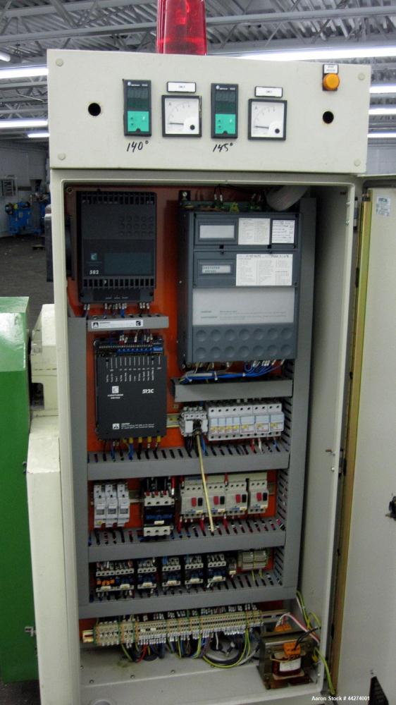 Used Macchi Recotrim Trim & Film Waste Pelletizing Line, Model ES40. Consisitng of: (1) 35mm Single screw extruder, approximate 19.2 L/D ratio. Electrically heated, air cooled 2 zone non-vented barre...