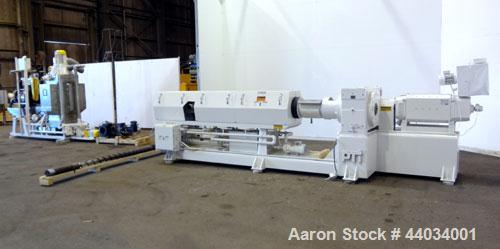 Used PTI Underwater Pelletizing Line consisting of: (1) PTI 4-1/2” Trident Series single screw extruder, model 4500, serial# 1927, built 1995. Approximate 32 to 1 L/D ratio. 5 Zone electrically heate...