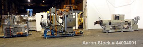 Used PTI Underwater Pelletizing Line consisting of: (1) PTI 4-1/2” Trident Series single screw extruder, model 4500, serial# 1927, built 1995. Approximate 32 to 1 L/D ratio. 5 Zone electrically heate...