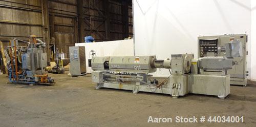 Used PTI Underwater Pelletizing Line consisting of: (1) PTI 4-1/2” Trident Series single screw extruder, model 4500, serial# 1927, built 1995. Approximate 32 to 1 L/D ratio. 5 Zone electrically heate...