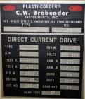 Used C.W. Brabender Plasti-Corder Extruder System consisting of: (1) Direct current drive unit, model DR-2071, type Polysped, No. 0105/PE, serial #265. Approximately 7 hp motor. (1) PL-2000 panel. (1...