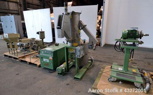Used Twin Screw Pelletizing Line Consisting Of: (1) Berstorff 40mm twin screw extruder, model ZE40/40A, serial# EO6313/58. Co-Rotating Screw Design. Approximate 40 to 1 L/D ratio. 8 barrel sections, ...