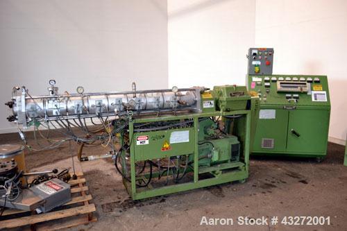 Used Twin Screw Pelletizing Line Consisting Of: (1) Berstorff 40mm twin screw extruder, model ZE40/40A, serial# EO6313/58. Co-Rotating Screw Design. Approximate 40 to 1 L/D ratio. 8 barrel sections, ...