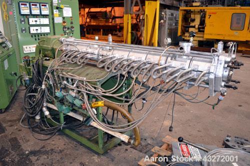 Used Twin Screw Pelletizing Line Consisting Of: (1) Berstorff 40mm twin screw extruder, model ZE40/40A, serial# EO6313/58. Co-Rotating Screw Design. Approximate 40 to 1 L/D ratio. 8 barrel sections, ...
