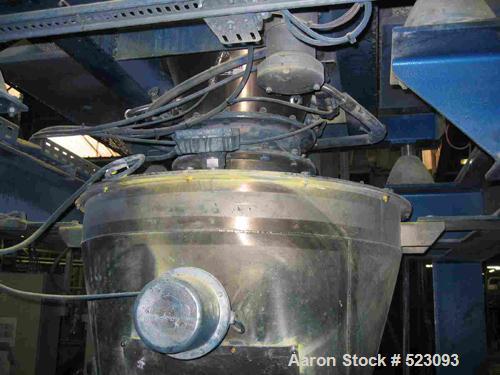 USED: Comac extrusion line. (1) Feeding system Matcon or Anag containers, servo lift Matcon (hydraulic lifting and positioning system), with 55 gallon (210 liter) Matcon buffer, screw feeder. (1) Com...