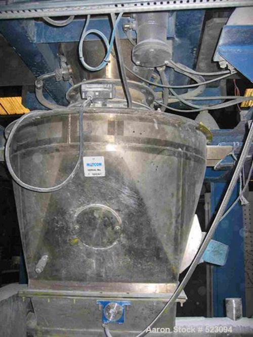 USED: Comac extrusion line. (1) Feeding system Matcon or Anag containers, servo lift Matcon (hydraulic lifting and positioning system), with 55 gallon (210 liter) Matcon buffer, screw feeder. (1) Com...