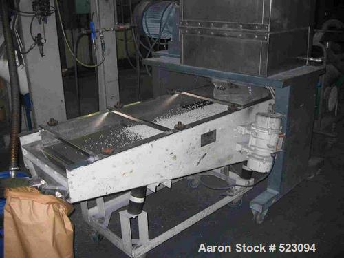 USED: Comac extrusion line. (1) Feeding system Matcon or Anag containers, servo lift Matcon (hydraulic lifting and positioning system), with 55 gallon (210 liter) Matcon buffer, screw feeder. (1) Com...